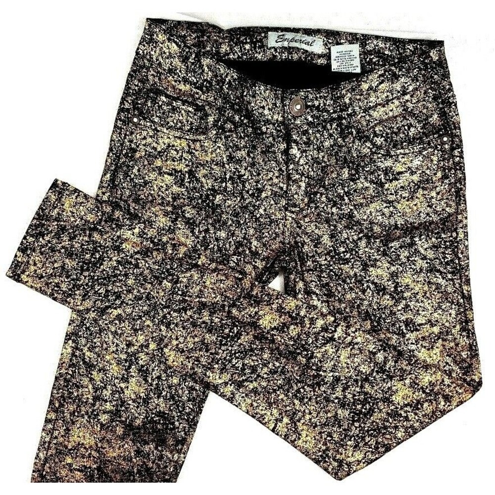 Emperial Jeans Womens Size 5 Gold Foil Holiday Pant Work Party Rock Rave